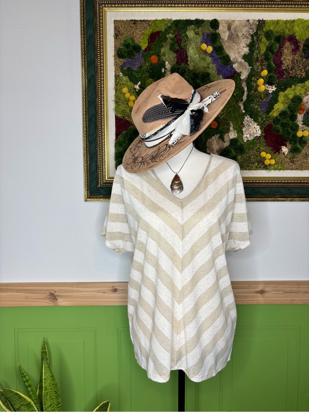NWT Chico's Metallic Gleaming Stripe  V-neck Top